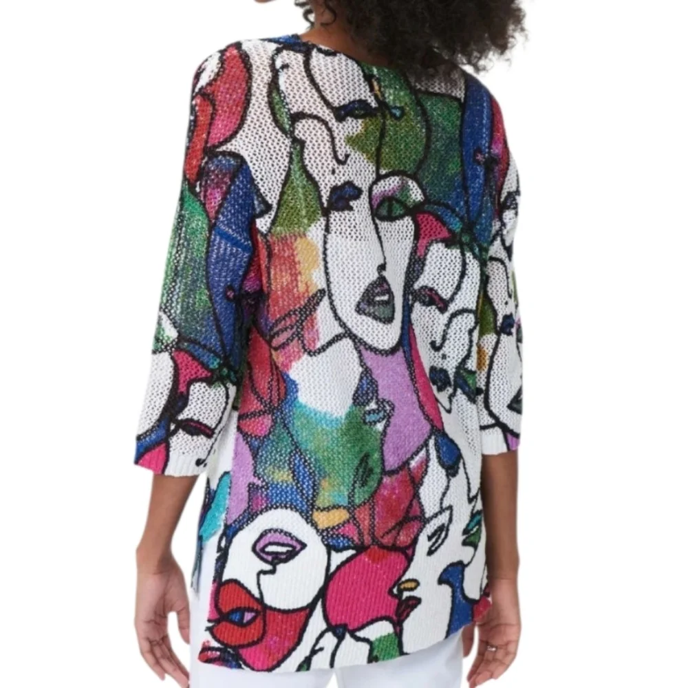 Joseph Ribkoff Pink and Green Artistic Tunic 3/4 Sleeve, Medium - Picture 3 of 8
